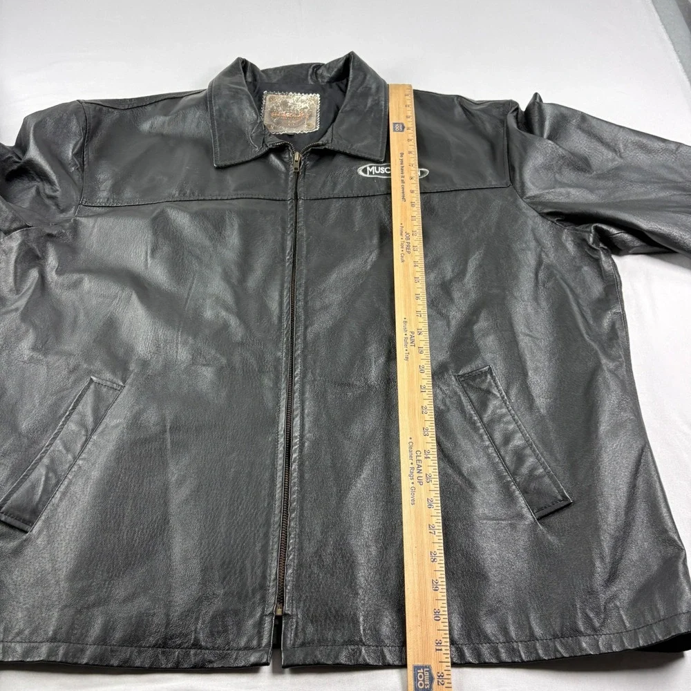 Vintage Saxon Leather Jacket‎ Mens 3XL Black Full Zip Bike Motorcyle Embroidered